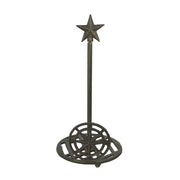Rustic Brown Finish Cast Iron Nautical Compass Rose Countertop Paper Towel Holder with Star Finial  - Coastal Themed Kitchen