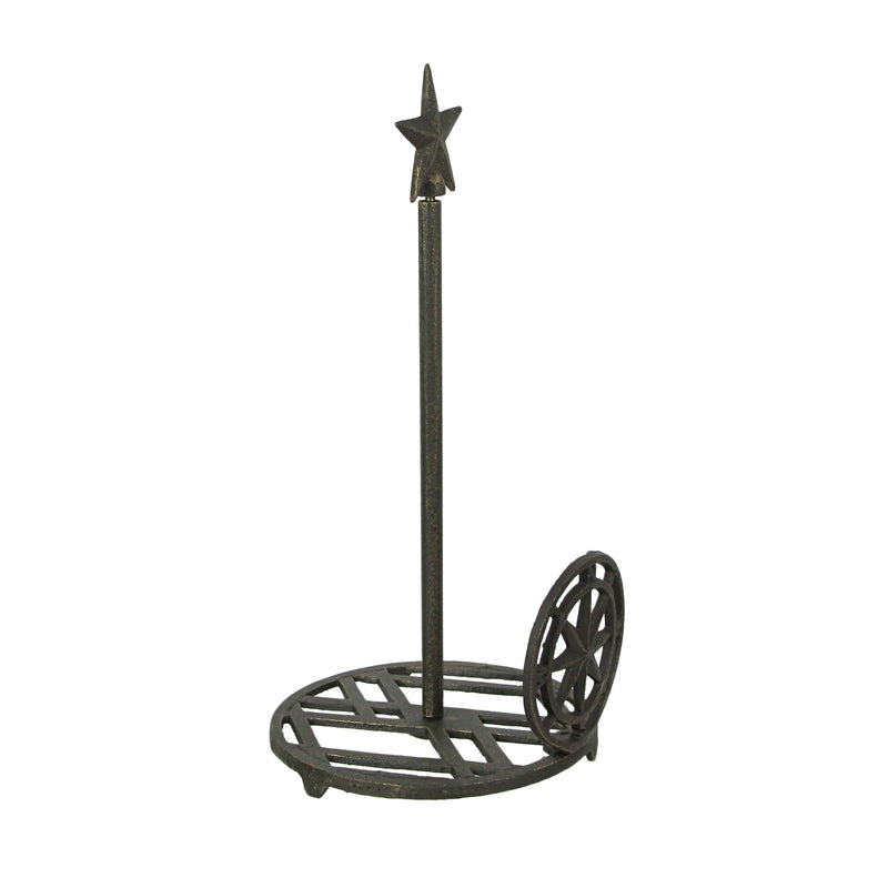 Rustic Brown Finish Cast Iron Nautical Compass Rose Countertop Paper Towel Holder with Star Finial  - Coastal Themed Kitchen