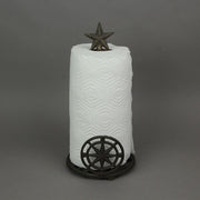 Rustic Brown Finish Cast Iron Nautical Compass Rose Countertop Paper Towel Holder with Star Finial  - Coastal Themed Kitchen
