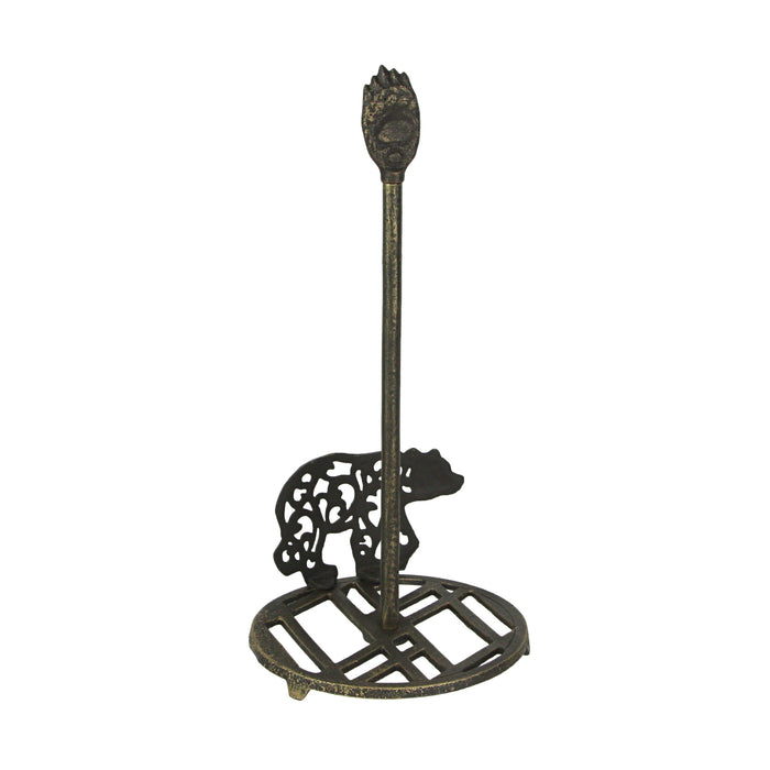 Bear-Themed Rustic Cast Iron Paper Towel Holder - Enhance Your Kitchen with Mountain Cabin Charm and Functional Style - Easy