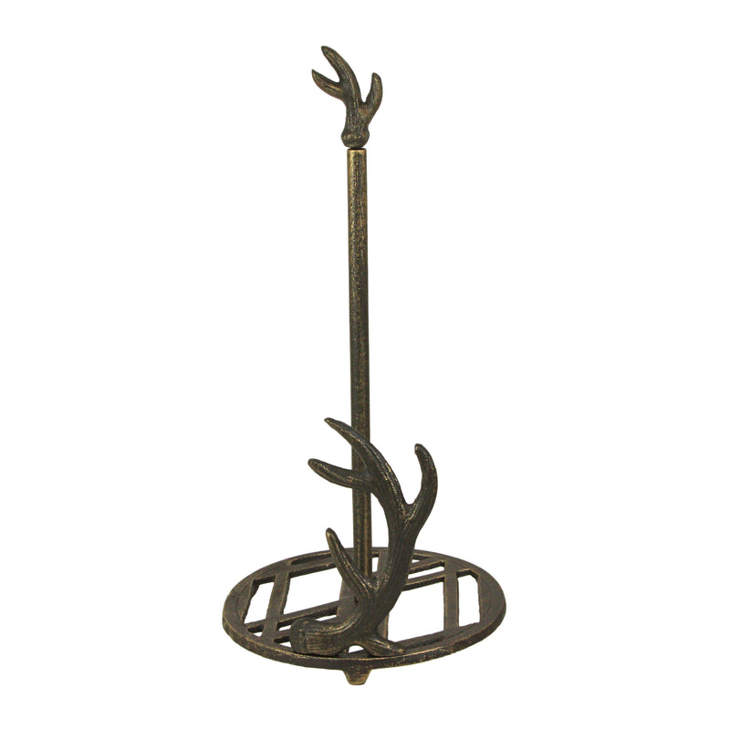 Rustic Brown Cast Iron Deer Antler Countertop Paper Towel Holder - Perfect for Cabin or Lodge-Style Kitchen Decor - 14 Inches