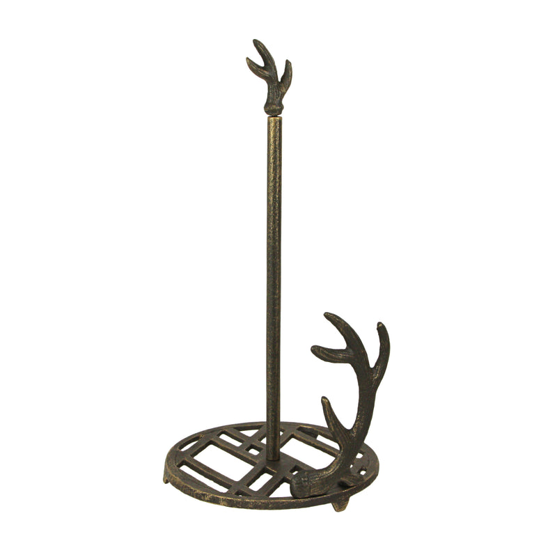 Rustic Brown Cast Iron Deer Antler Countertop Paper Towel Holder - Perfect for Cabin or Lodge-Style Kitchen Decor - 14 Inches