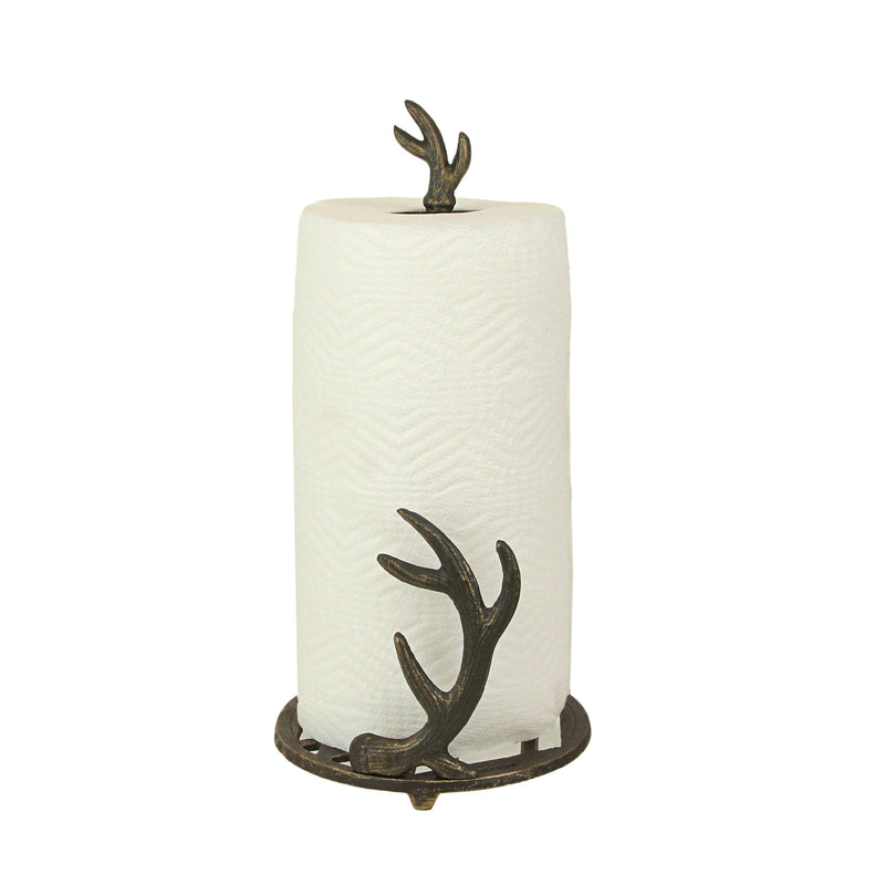 Rustic Brown Cast Iron Deer Antler Countertop Paper Towel Holder - Perfect for Cabin or Lodge-Style Kitchen Decor - 14 Inches