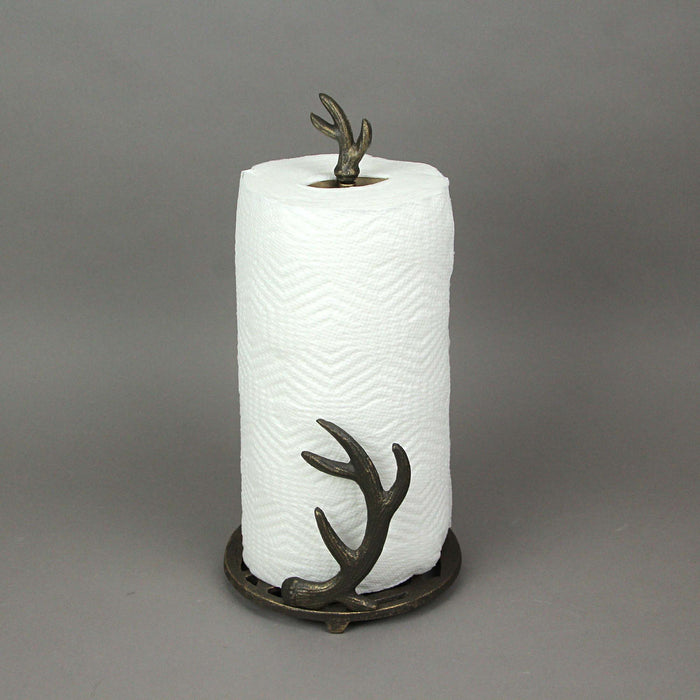 Rustic Brown Cast Iron Deer Antler Countertop Paper Towel Holder - Perfect for Cabin or Lodge-Style Kitchen Decor - 14 Inches