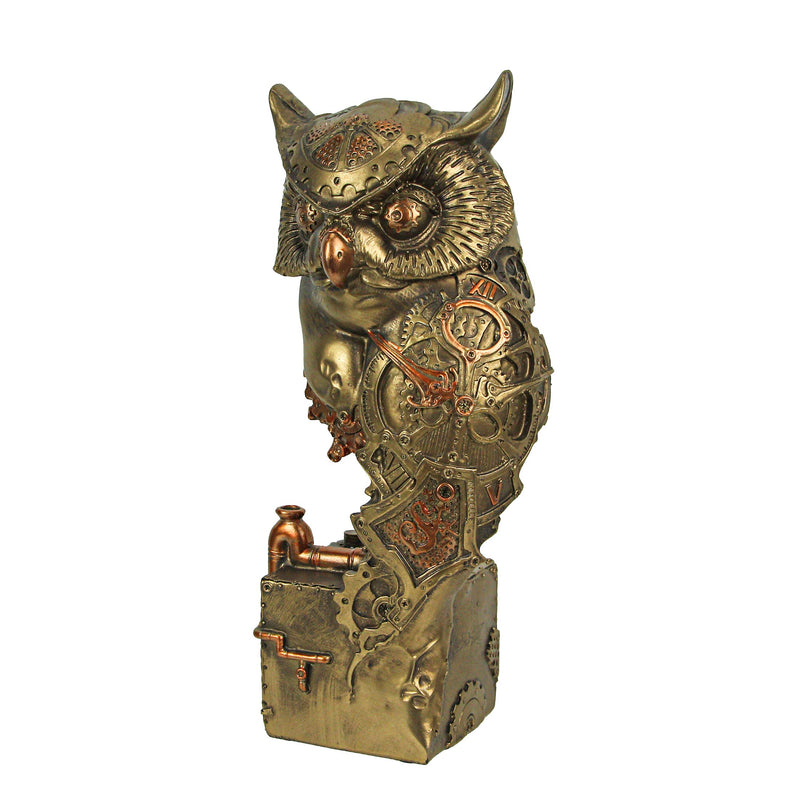 Enchanting Resin Steampunk Owl Sculpture: Intricate Clockwork Design, Hand-Painted Bronze Finish, Perfect Home Decor Accent