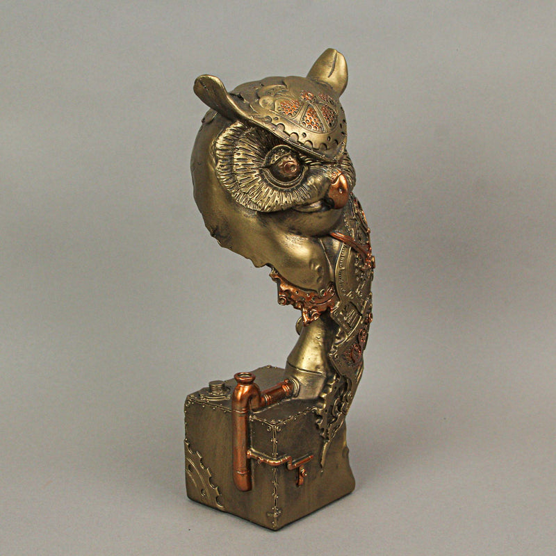 Enchanting Resin Steampunk Owl Sculpture: Intricate Clockwork Design, Hand-Painted Bronze Finish, Perfect Home Decor Accent