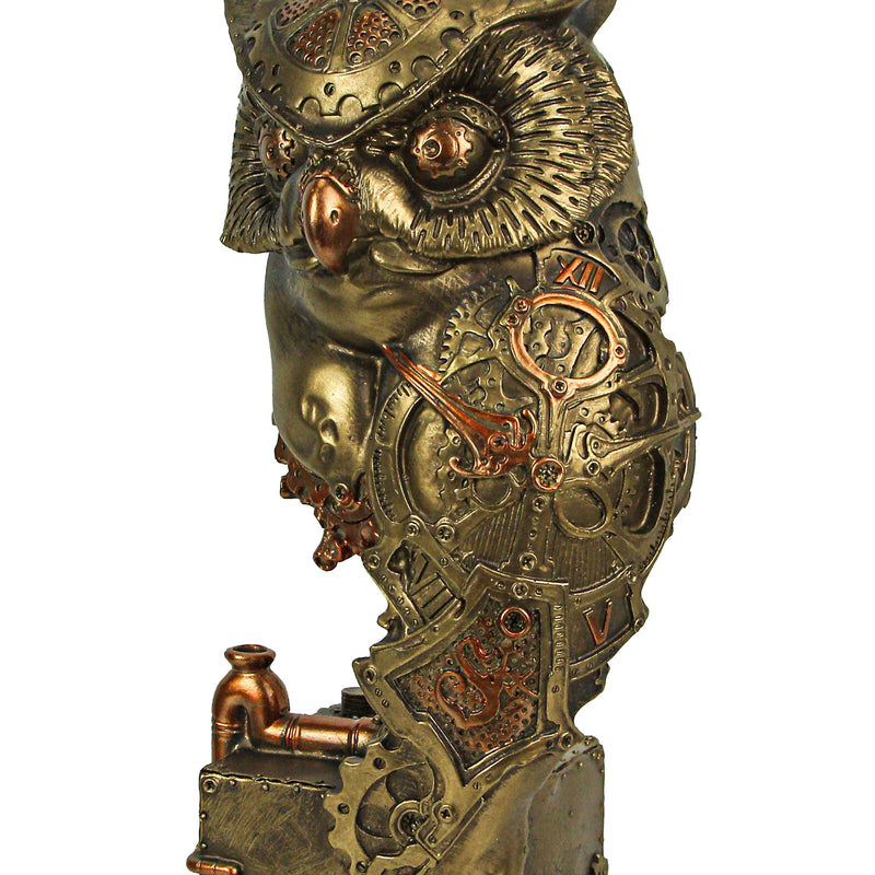 Enchanting Resin Steampunk Owl Sculpture: Intricate Clockwork Design, Hand-Painted Bronze Finish, Perfect Home Decor Accent