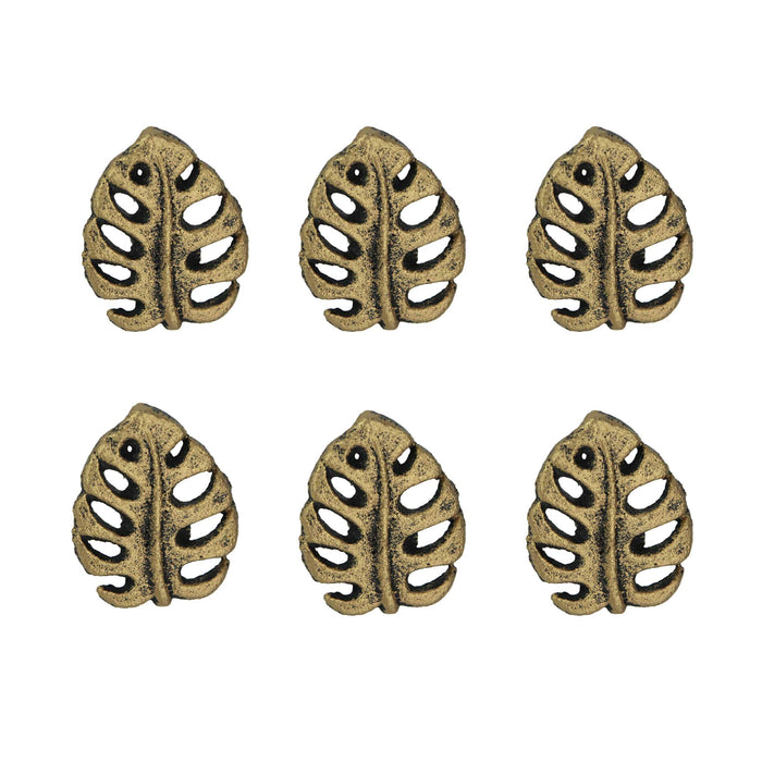 Gold - Image 1 - Set of 6 Gold Finish Cast Iron Monstera Leaf Drawer Pulls: Decorative Cabinet Knobs  - Tropical Elegance For