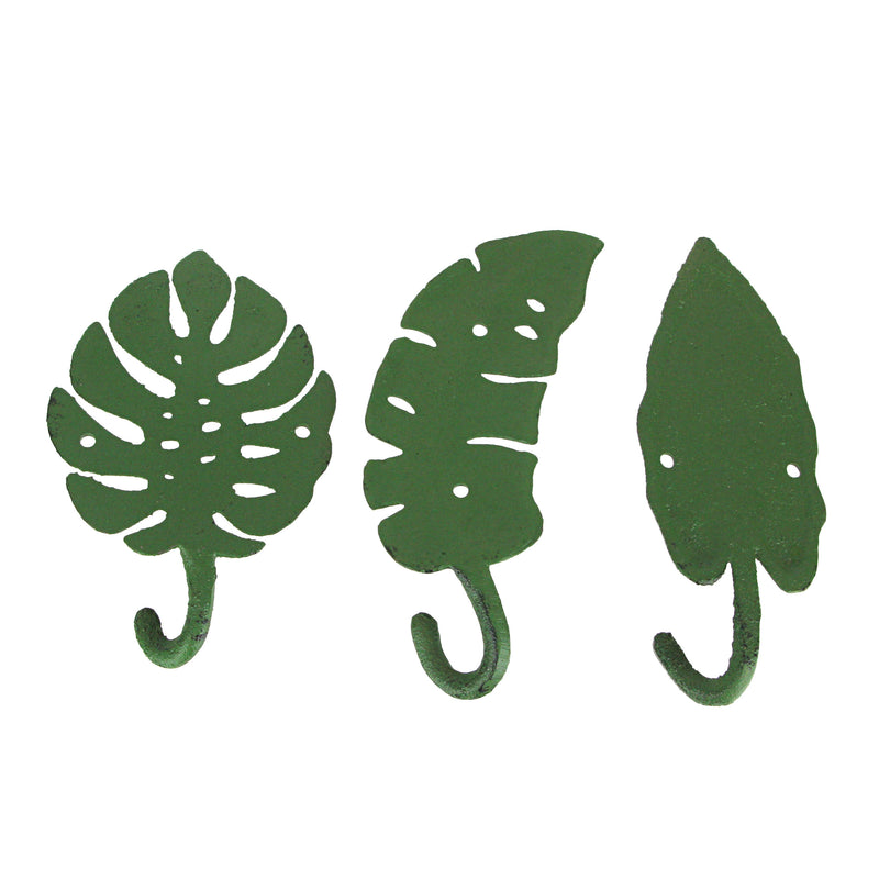Green - Image 3 - Set of 3 Cast Iron Green Tropical Leaf Decorative Wall Hooks - Functional and Stylish - 6 Inches High -
