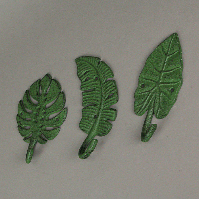 Green - Image 4 - Set of 3 Cast Iron Green Tropical Leaf Decorative Wall Hooks - Functional and Stylish - 6 Inches High -