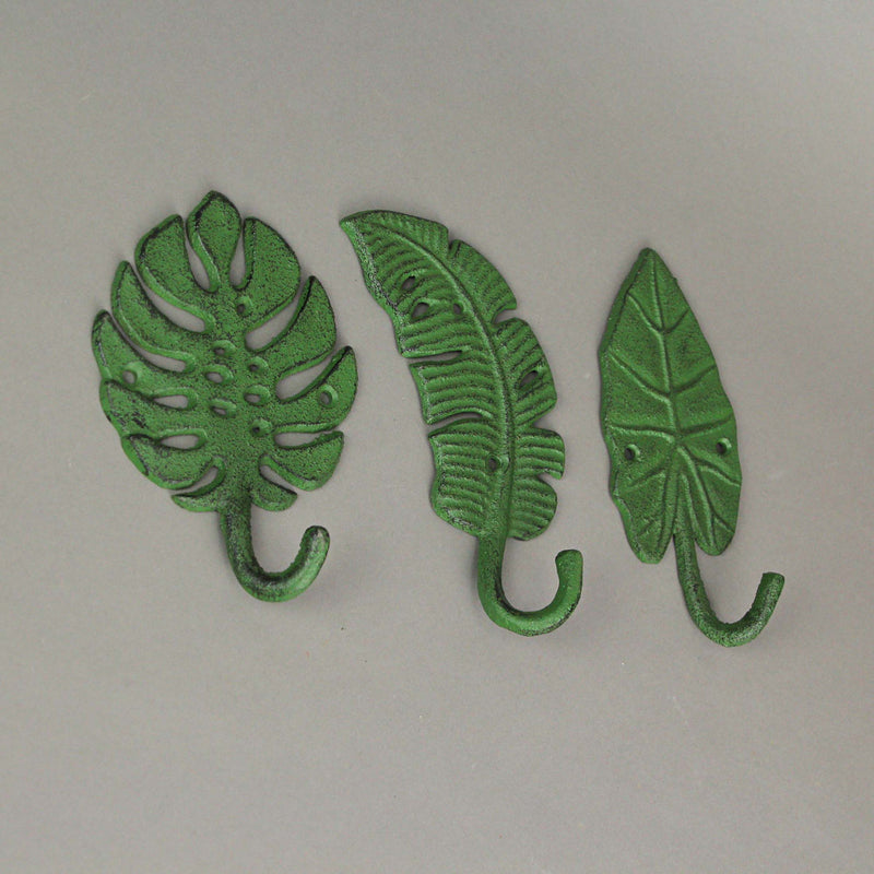 Green - Image 5 - Set of 3 Cast Iron Green Tropical Leaf Decorative Wall Hooks - Functional and Stylish - 6 Inches High -