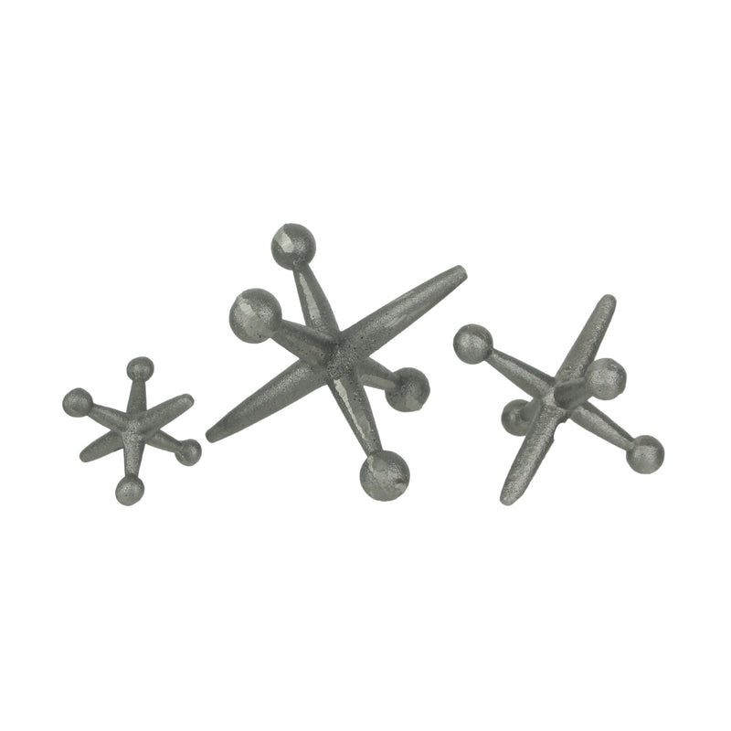 Natural Grey Finish Cast Iron Decorative Toy Jack Sculptures - Set of 3 Rustic Accents for Stylish Nostalgic Home Decor -