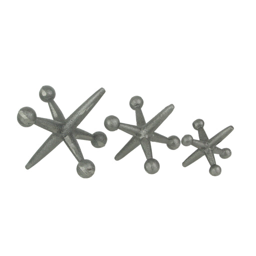 Natural Grey Finish Cast Iron Decorative Toy Jack Sculptures - Set of 3 Rustic Accents for Stylish Nostalgic Home Decor -