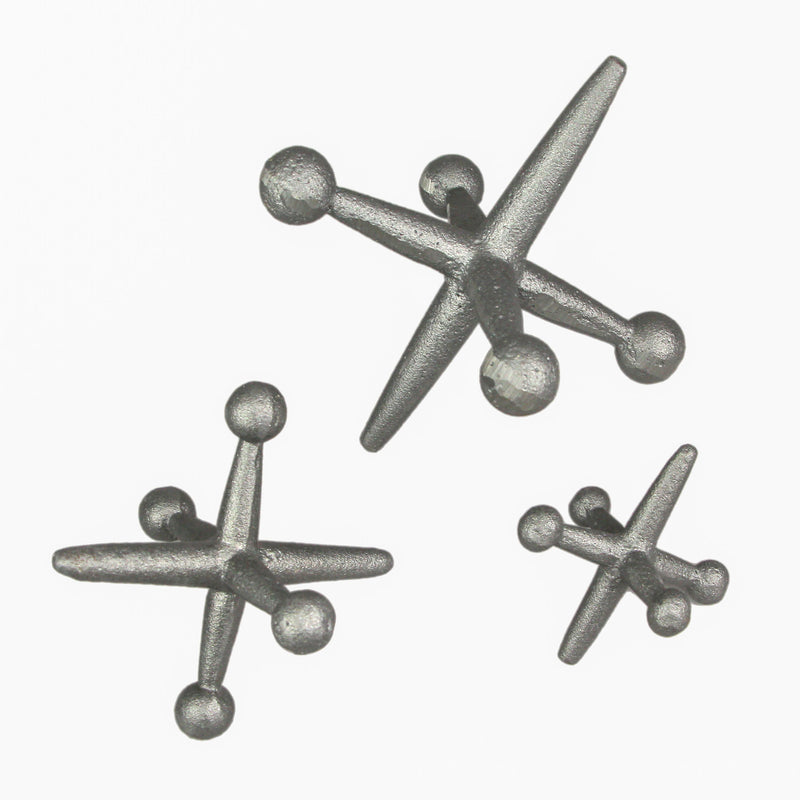 Natural Grey Finish Cast Iron Decorative Toy Jack Sculptures - Set of 3 Rustic Accents for Stylish Nostalgic Home Decor -