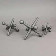 Natural Grey Finish Cast Iron Decorative Toy Jack Sculptures - Set of 3 Rustic Accents for Stylish Nostalgic Home Decor -