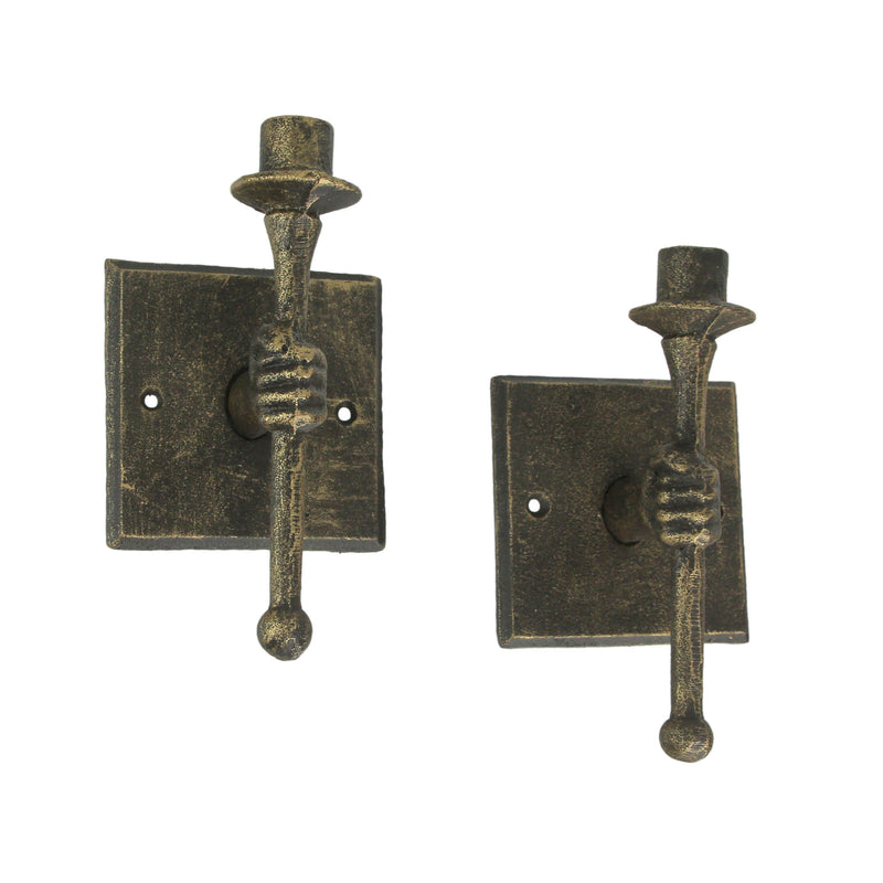 Set of 2 Antique Bronze Finish Cast Iron Torchbearer Hand Wall Sconce Candle Holders: Rustic Charm for Western Décor - 8
