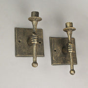 Set of 2 Antique Bronze Finish Cast Iron Torchbearer Hand Wall Sconce Candle Holders: Rustic Charm for Western Décor - 8