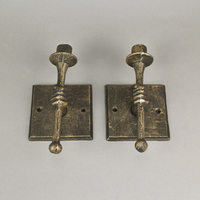 Set of 2 Antique Bronze Finish Cast Iron Torchbearer Hand Wall Sconce Candle Holders: Rustic Charm for Western Décor - 8