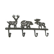 Wilderness Charm - Rustic Brown Cast Iron Moose, Bear, and Deer Wall Mounted Hook Rack - Cabin or Lodge Decor Accent - 13.75