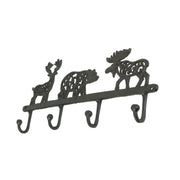 Wilderness Charm - Rustic Brown Cast Iron Moose, Bear, and Deer Wall Mounted Hook Rack - Cabin or Lodge Decor Accent - 13.75