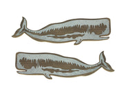 Set of 2 Majestic Sperm Whale Distressed Wooden Wall Hangings with Rustic Metal Accents - Perfect for Coastal Ocean-Themed