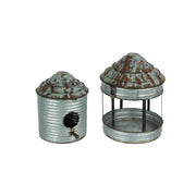Rustic Galvanized Metal Farm Silo Standing Birdhouse and Bird Feeder Set: Charming Western Outdoor Decor for Garden and Patio