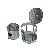Rustic Galvanized Metal Farm Silo Standing Birdhouse and Bird Feeder Set: Charming Western Outdoor Decor for Garden and Patio