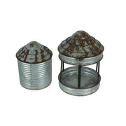Rustic Galvanized Metal Farm Silo Standing Birdhouse and Bird Feeder Set: Charming Western Outdoor Decor for Garden and Patio