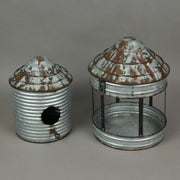 Rustic Galvanized Metal Farm Silo Standing Birdhouse and Bird Feeder Set: Charming Western Outdoor Decor for Garden and Patio