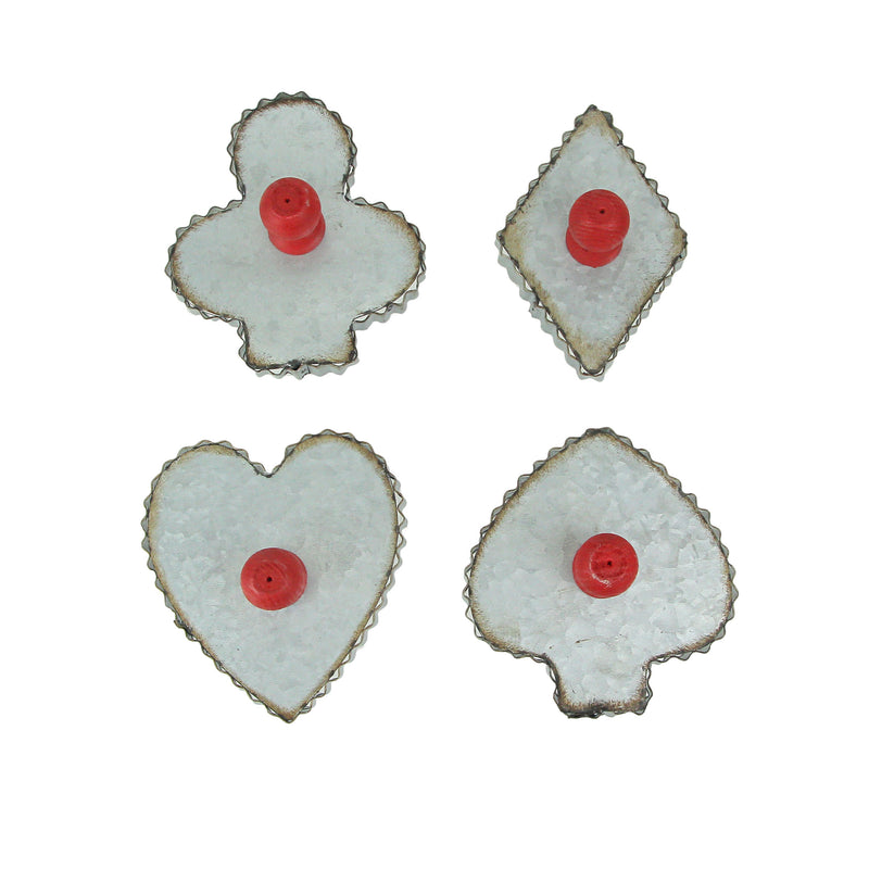 Set of 4 Rustic Galvanized Zinc Finish Playing Card Suit Cookie Cutter Wall Hooks for Kitchens, Dining Rooms and Holiday Home