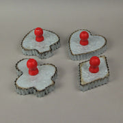 Set of 4 Rustic Galvanized Zinc Finish Playing Card Suit Cookie Cutter Wall Hooks for Kitchens, Dining Rooms and Holiday Home