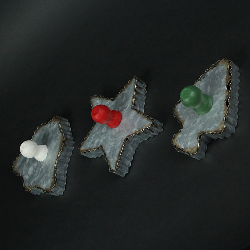 Set of 3 Oversized Galvanized Zinc Finish Holiday Christmas Cookie Cutter Wall Hooks - Perfect for Adding a Festive and
