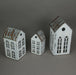 Enchanting Set of 3 Distressed White Metal House-Shaped Candle Holders: Rustic Farmhouse Charm for Cozy Winter Nights,