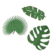 Set of 3 Antiqued Green Metal Tropical Leaf Wall Sculptures - Palmetto, Monstera, Banana Leaves, 17 Inches - For Living Room,