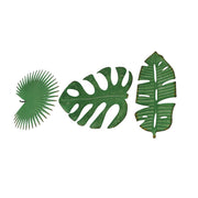 Set of 3 Antiqued Green Metal Tropical Leaf Wall Sculptures - Palmetto, Monstera, Banana Leaves, 17 Inches - For Living Room,