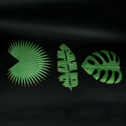 Set of 3 Antiqued Green Metal Tropical Leaf Wall Sculptures - Palmetto, Monstera, Banana Leaves, 17 Inches - For Living Room,