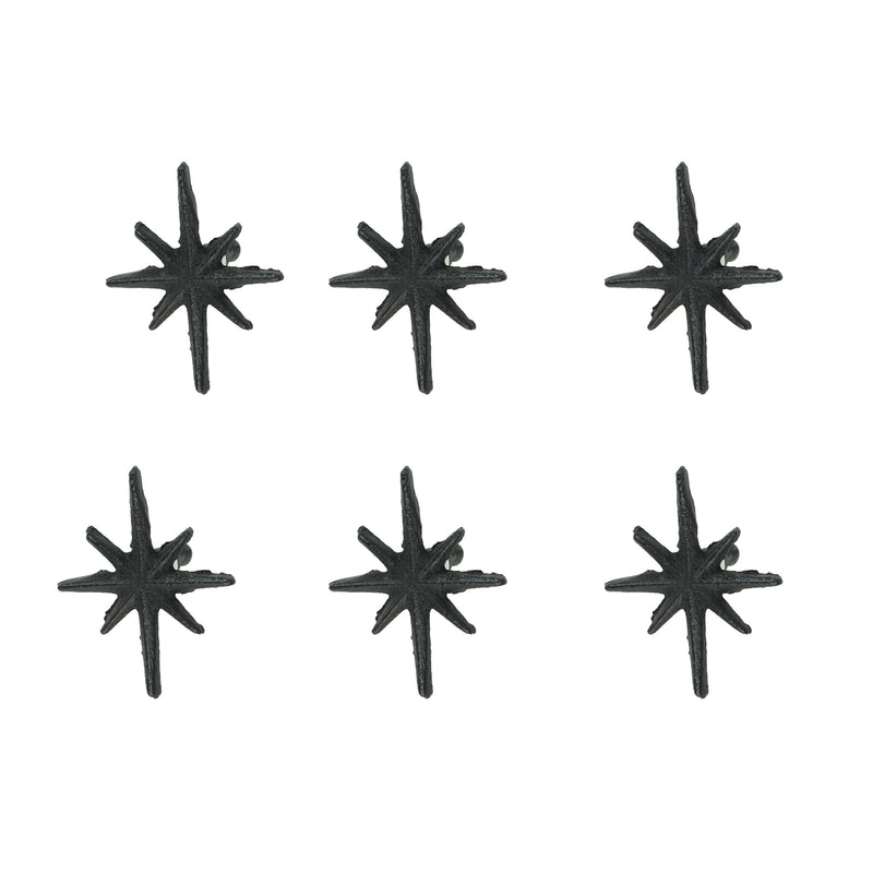 Black - Image 1 - Set of 6 Antique Black Finish Mid-Century Modern Décor Starburst Cast Iron Drawer Pulls Cabinet Knobs -
