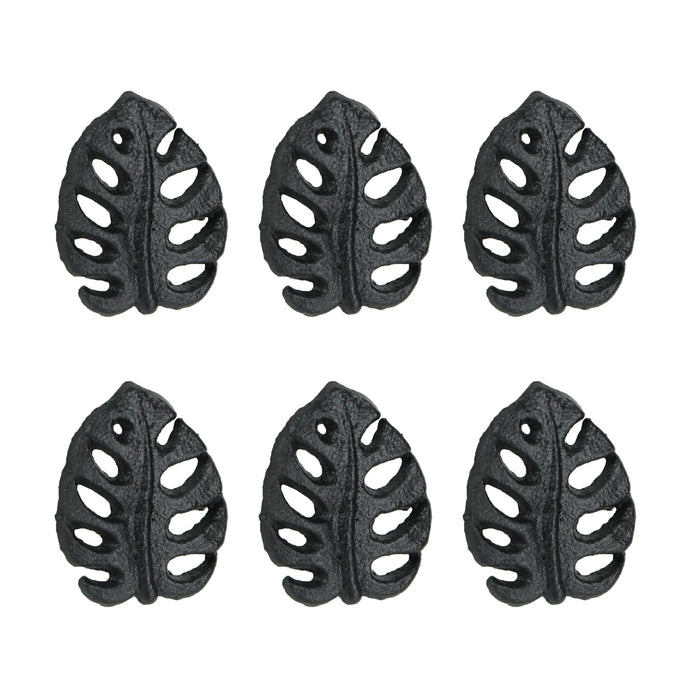 Black - Image 1 - Set of 6 Black Cast Iron Monstera Leaf Drawer Pulls: Decorative Cabinet Knobs Bringing Tropical Elegance to