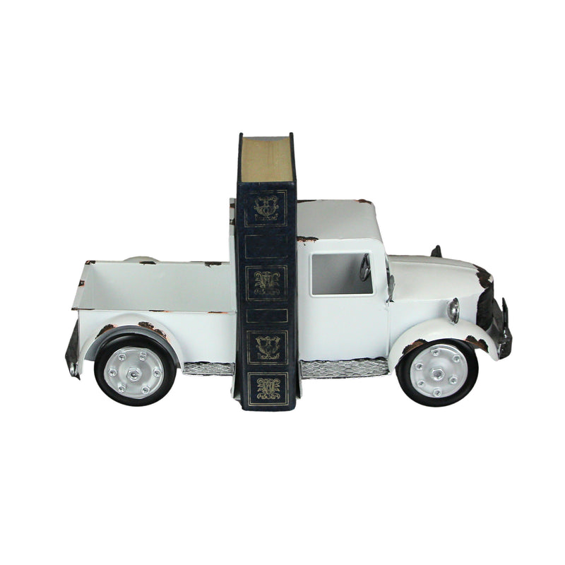 White - Image 3 - Set of 2 Vintage Weathered White Metal Pickup Truck Bookends: Front and Back Design, Rustic Western Decor -
