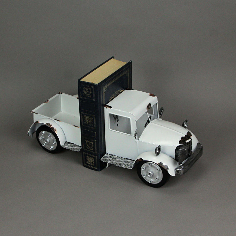 White - Image 4 - Set of 2 Vintage Weathered White Metal Pickup Truck Bookends: Front and Back Design, Rustic Western Decor -
