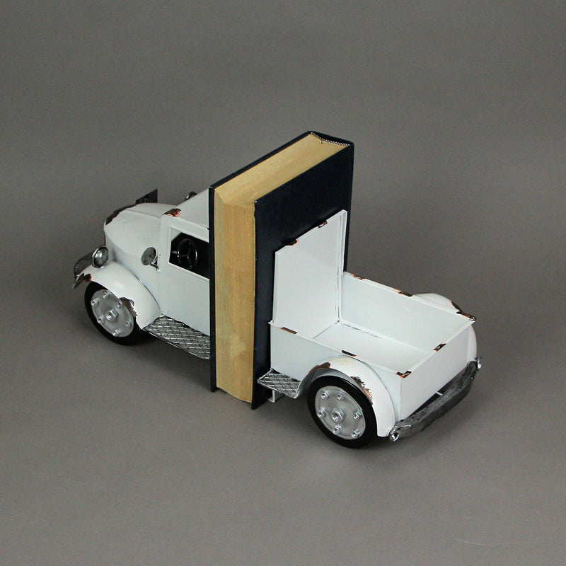 White - Image 5 - Set of 2 Vintage Weathered White Metal Pickup Truck Bookends: Front and Back Design, Rustic Western Decor -