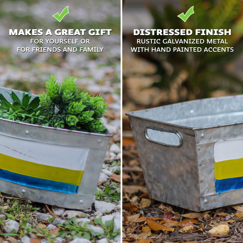 Set of 2 Galvanized Metal Boat Planters - Stylish Flower Tubs for Indoor and Outdoor Greenery - Seafaring Charm - Nautical