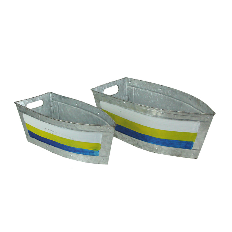 Set of 2 Galvanized Metal Boat Planters - Stylish Flower Tubs for Indoor and Outdoor Greenery - Seafaring Charm - Nautical