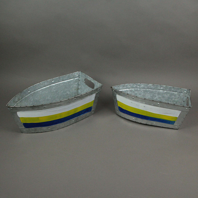 Set of 2 Galvanized Metal Boat Planters - Stylish Flower Tubs for Indoor and Outdoor Greenery - Seafaring Charm - Nautical