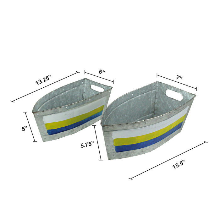Set of 2 Galvanized Metal Boat Planters - Stylish Flower Tubs for Indoor and Outdoor Greenery - Seafaring Charm - Nautical
