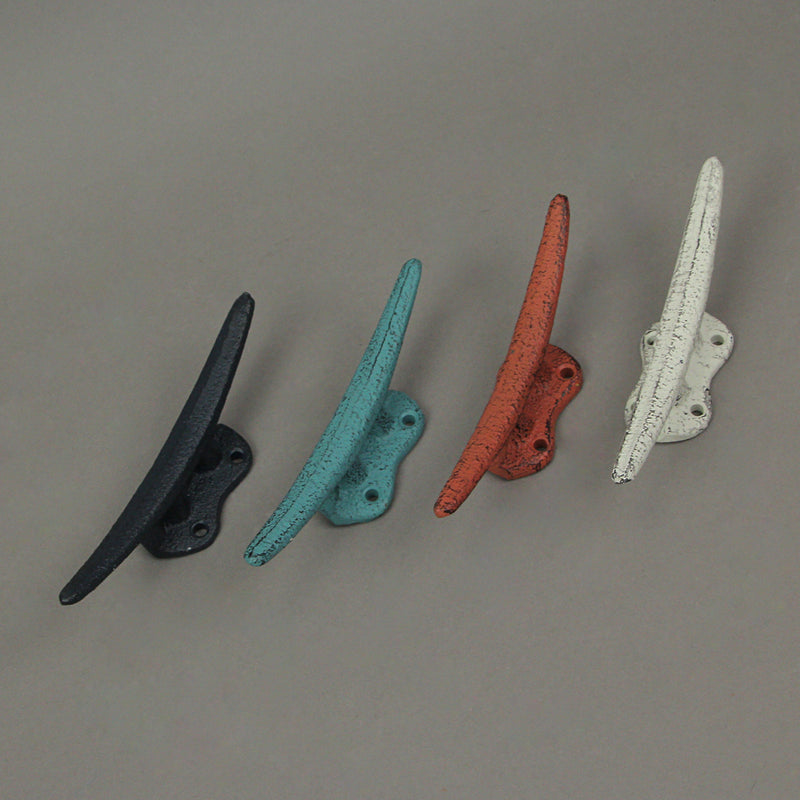 Coral - Image 4 - Set of 4 Vibrant Coastal Color Cast Iron Boat Cleat Wall Hooks/Drawer Pulls - Stylish 5.75 Inches