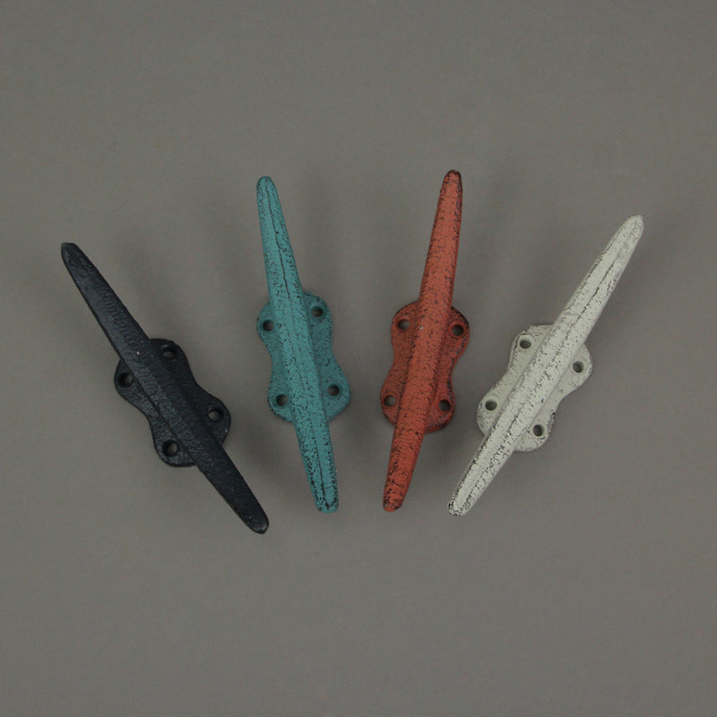 Coral - Image 5 - Set of 4 Vibrant Coastal Color Cast Iron Boat Cleat Wall Hooks/Drawer Pulls - Stylish 5.75 Inches