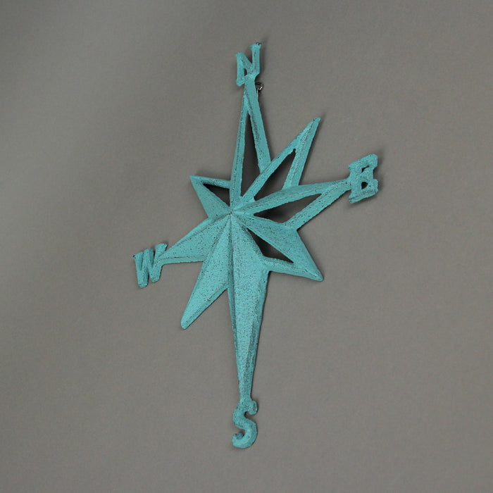 Turquoise - Image 5 - Turquoise Blue Cast Iron Compass Rose Wall Hanging Sculpture - Coastal Home Decor Art Piece - 13.5
