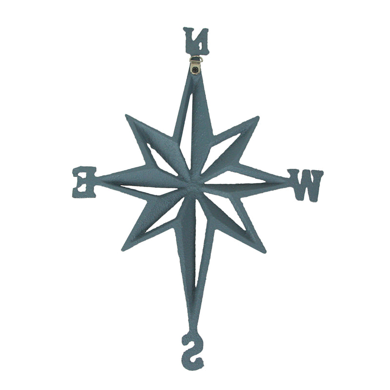 Grey - Image 3 - Blue-Grey Cast Iron Nautical Compass Rose Wall Hanging Sculpture - Coastal Home Decor Art Piece - 13.5
