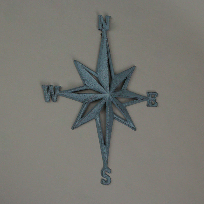 Grey - Image 4 - Blue-Grey Cast Iron Nautical Compass Rose Wall Hanging Sculpture - Coastal Home Decor Art Piece - 13.5